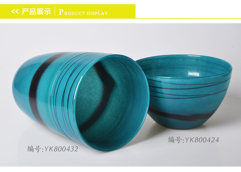 现代简约蓝色玻璃花瓶器高档奢华家居装饰客厅琉璃工艺品摆件YK800432、YK8004242