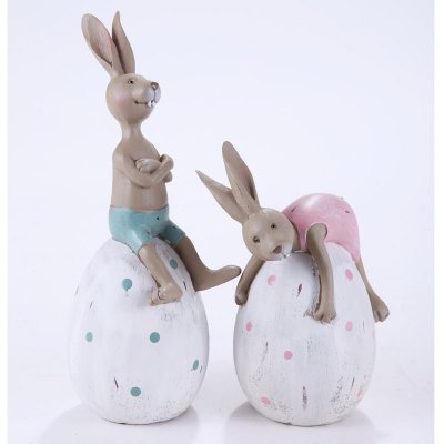 欧式创意家居树脂工艺摆饰两件套 兔子坐/趴蛋存钱罐家居摆设新房装饰品2012510-DY