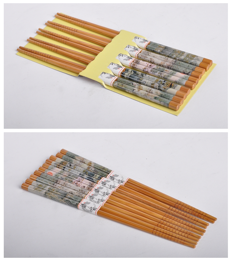 清明上河图图案竹木筷子家用筷工艺礼品筷子防滑拉钩筷（5双/套）GP0122