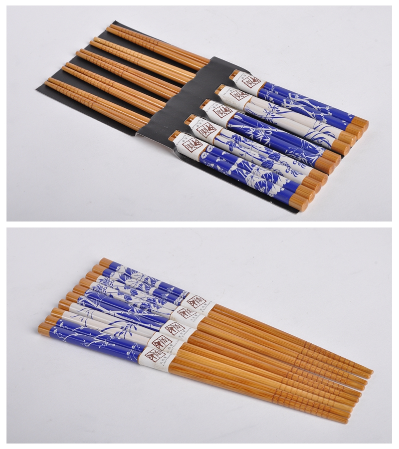梅兰菊竹图案竹木筷子家用筷工艺礼品筷子防滑拉钩筷（5双/套）GP0112