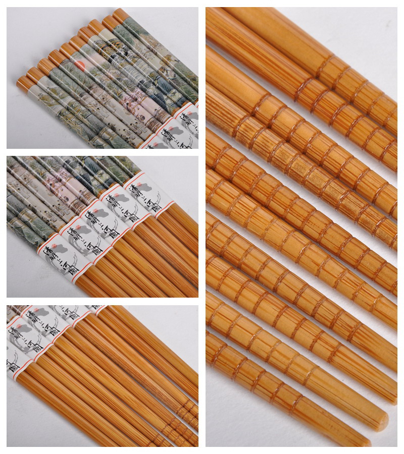 清明上河图图案竹木筷子家用筷工艺礼品筷子防滑拉钩筷（5双/套）GP0123
