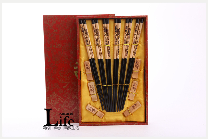 顶级礼品飞龙在天黑色木雕筷子家用木属工艺雕刻筷配礼盒（6双/套）D6-0141