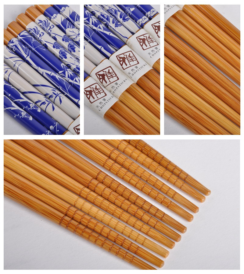 梅兰菊竹图案竹木筷子家用筷工艺礼品筷子防滑拉钩筷（5双/套）GP0113
