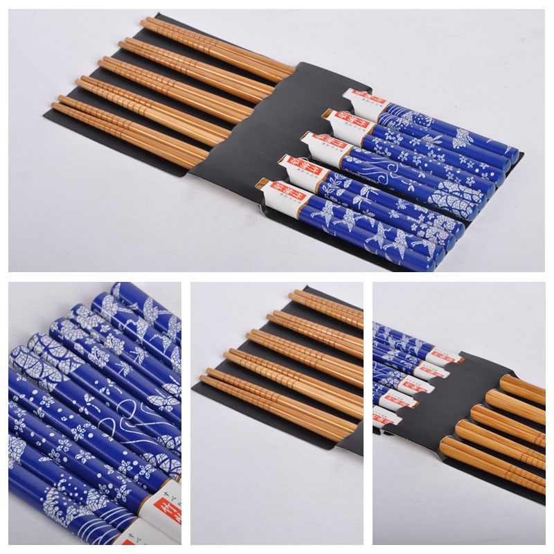 日式和风图案竹木筷子家用筷工艺礼品筷子防滑拉钩筷（5双/套）GP0022