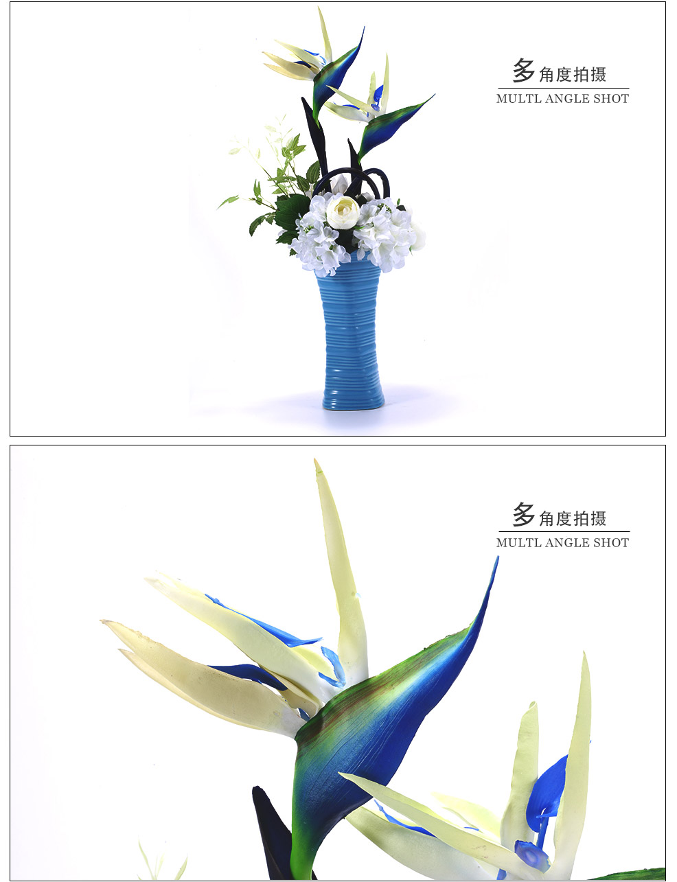 地中海风格蓝色花瓶白色兰花混式仿真花艺XL-1010-0142