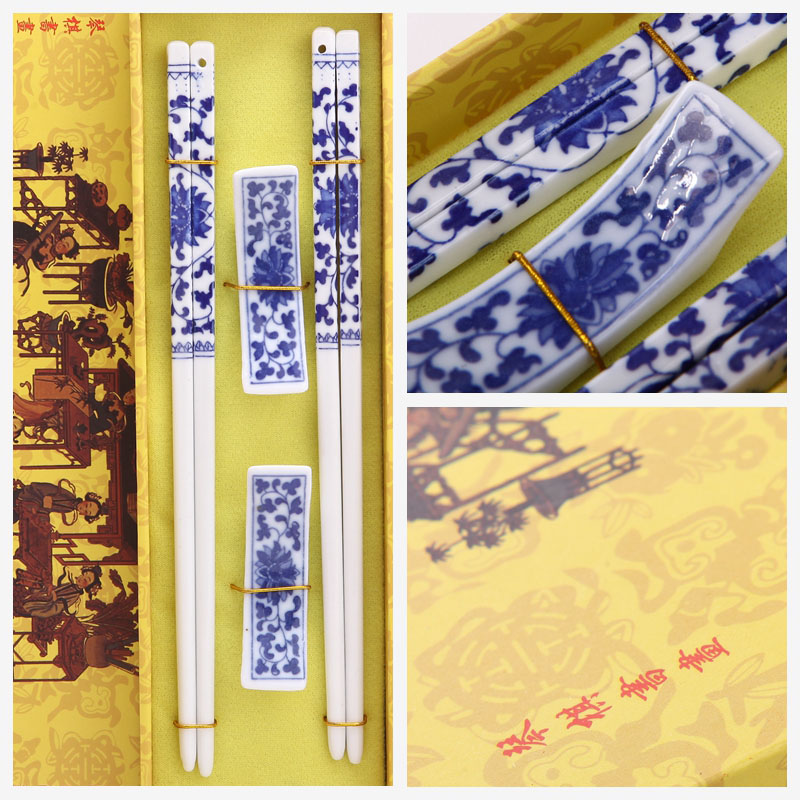 古典陶瓷手绘筷子2对套装 花卉图案 天然健康 高档礼品T2-0042