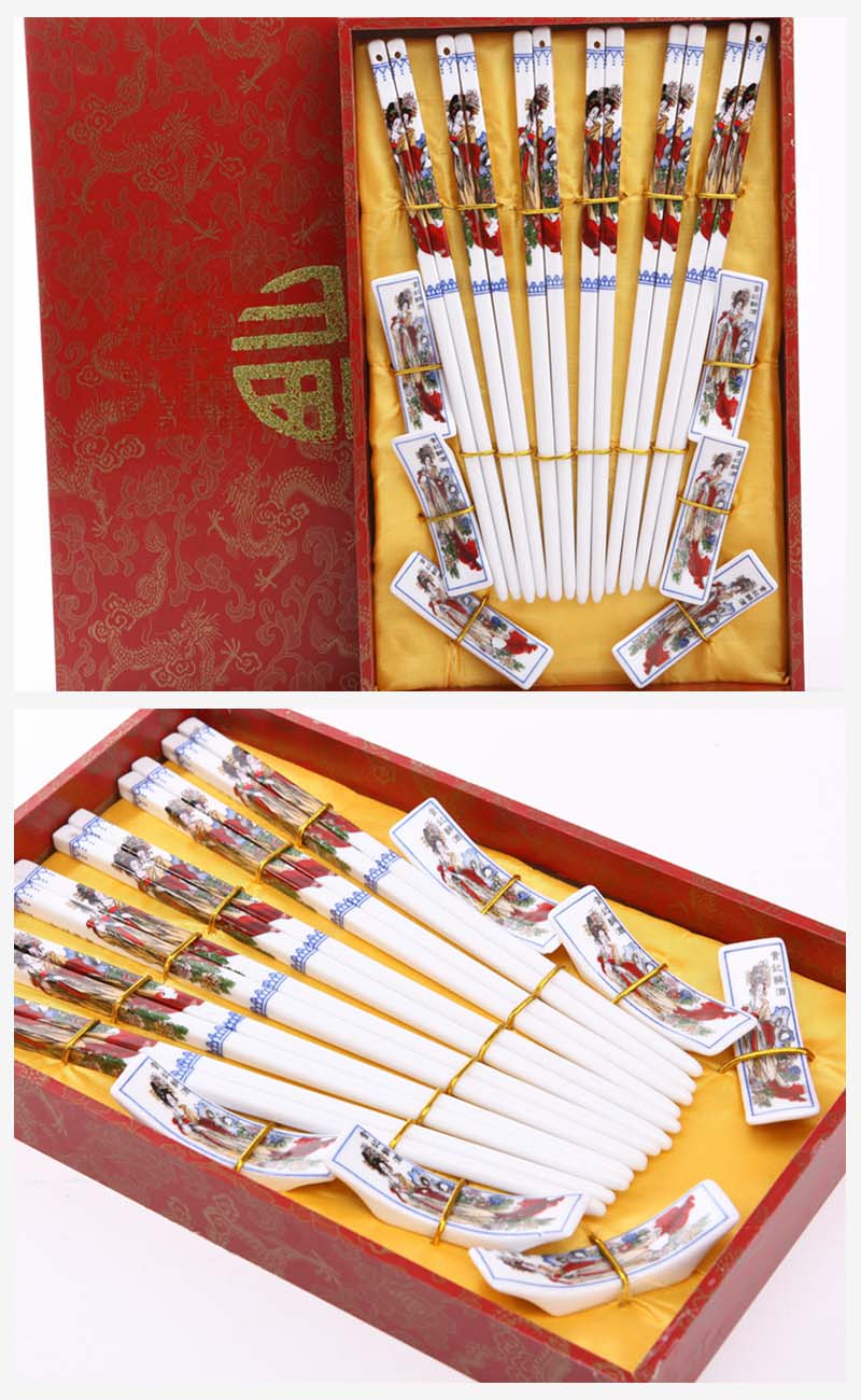 古典陶瓷手绘筷子6对套装 贵妃醉酒图案 天然健康 高档礼品T6-0062