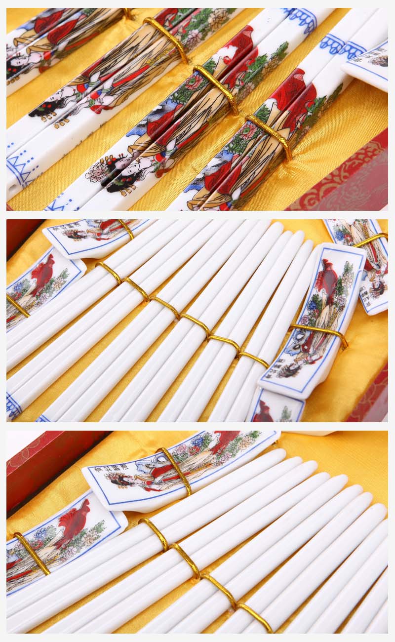 古典陶瓷手绘筷子6对套装 贵妃醉酒图案 天然健康 高档礼品T6-0063