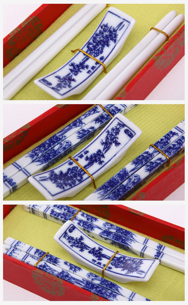 古典陶瓷手绘筷子2对套装 竹报平安图案 天然健康 高档礼品T2-0063