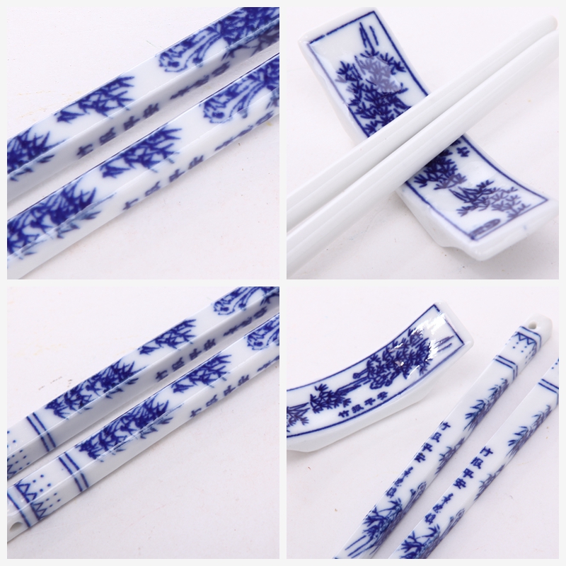 古典陶瓷手绘筷子2对套装 竹报平安图案 天然健康 高档礼品T2-0064
