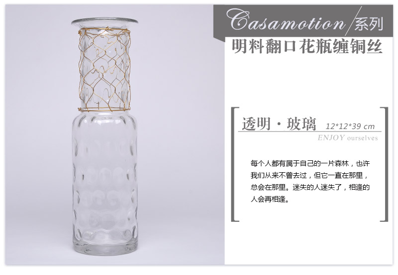 现代时尚家居装饰花瓶摆件明料翻口花瓶缠铜丝14A0712