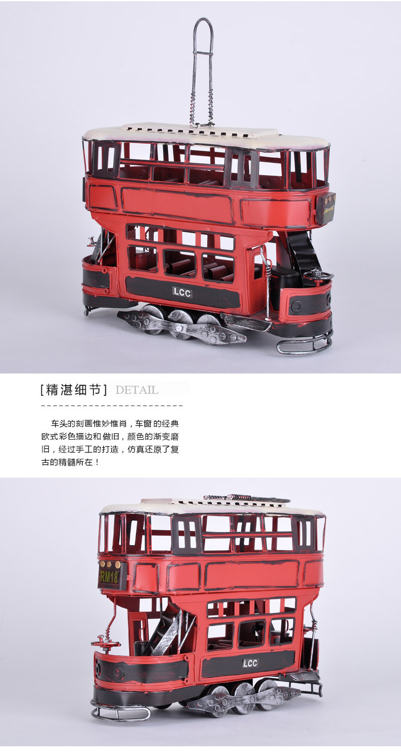 红色伦敦双层巴士模型车模铁皮玩具装饰陈列道具摆件17814