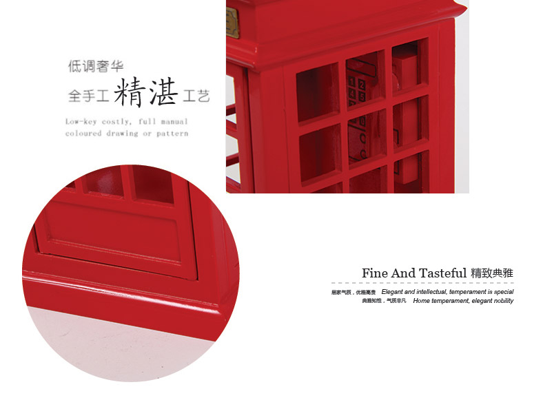 欧洲仿古 红色电话亭 音乐盒八音盒木质仿真家居摆设（不含木架费）MW-060A6