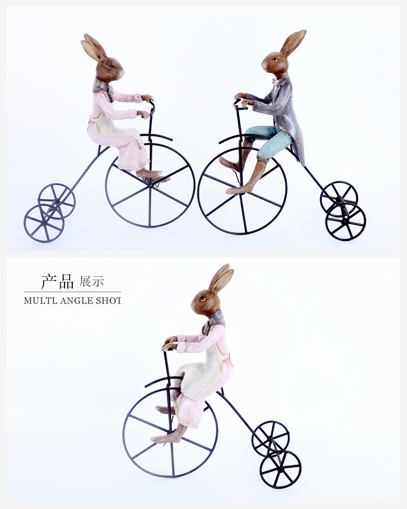 欧式创意树脂摆件树脂男/女兔骑单车装饰工艺品家居客厅餐厅卧室装饰品一对2012101-142