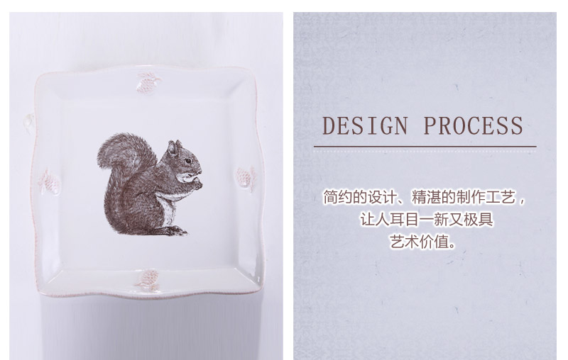 陶瓷零食置物盘干果盘茶盘 时尚欧式创意糖果盘子 松鼠/鹿方盘两件套76132063