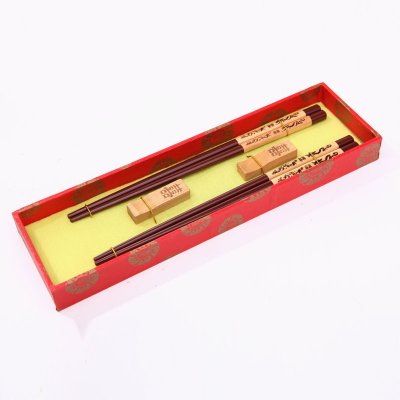 创意礼品双囍花纹图案雕筷子家用木属工艺雕刻筷配礼盒D2-009