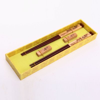 创意礼品飞龙在天木雕筷子家用木属工艺雕刻筷配礼盒（深棕色）D2-007