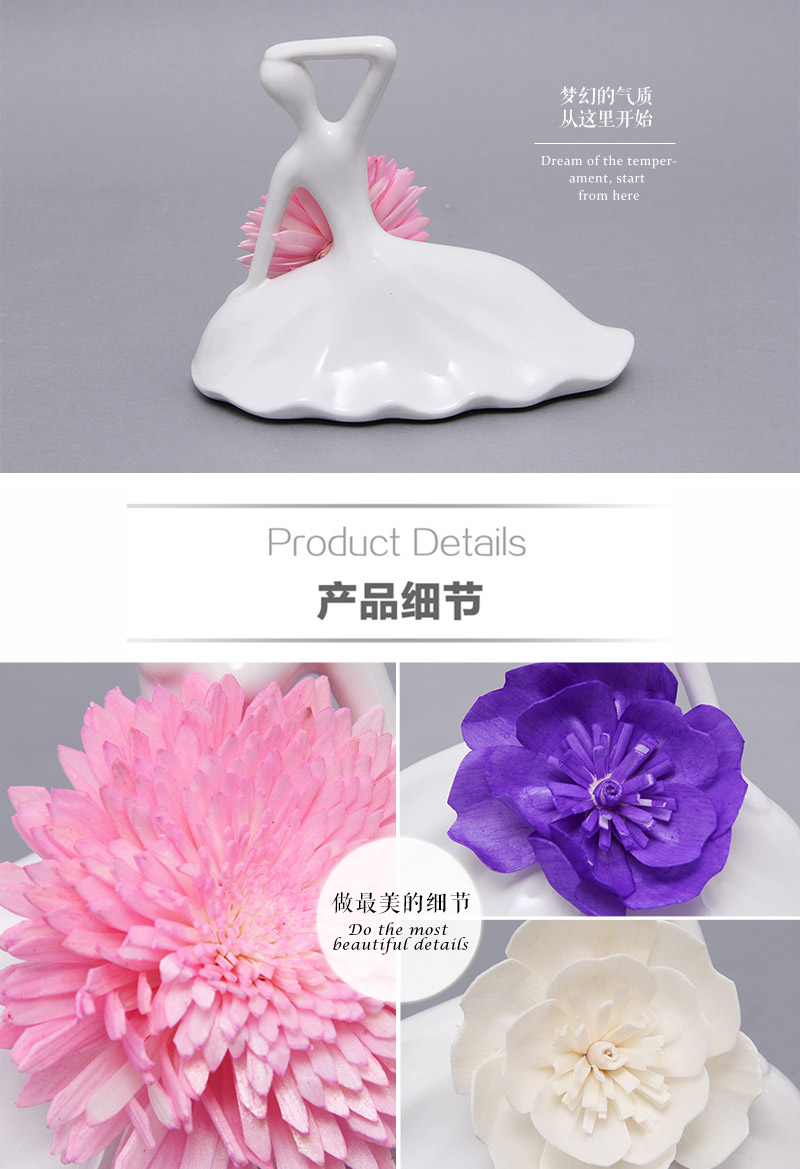 陶瓷舞女无火香薰 房间香水精油套装 空气清新藤条香薰P-0154