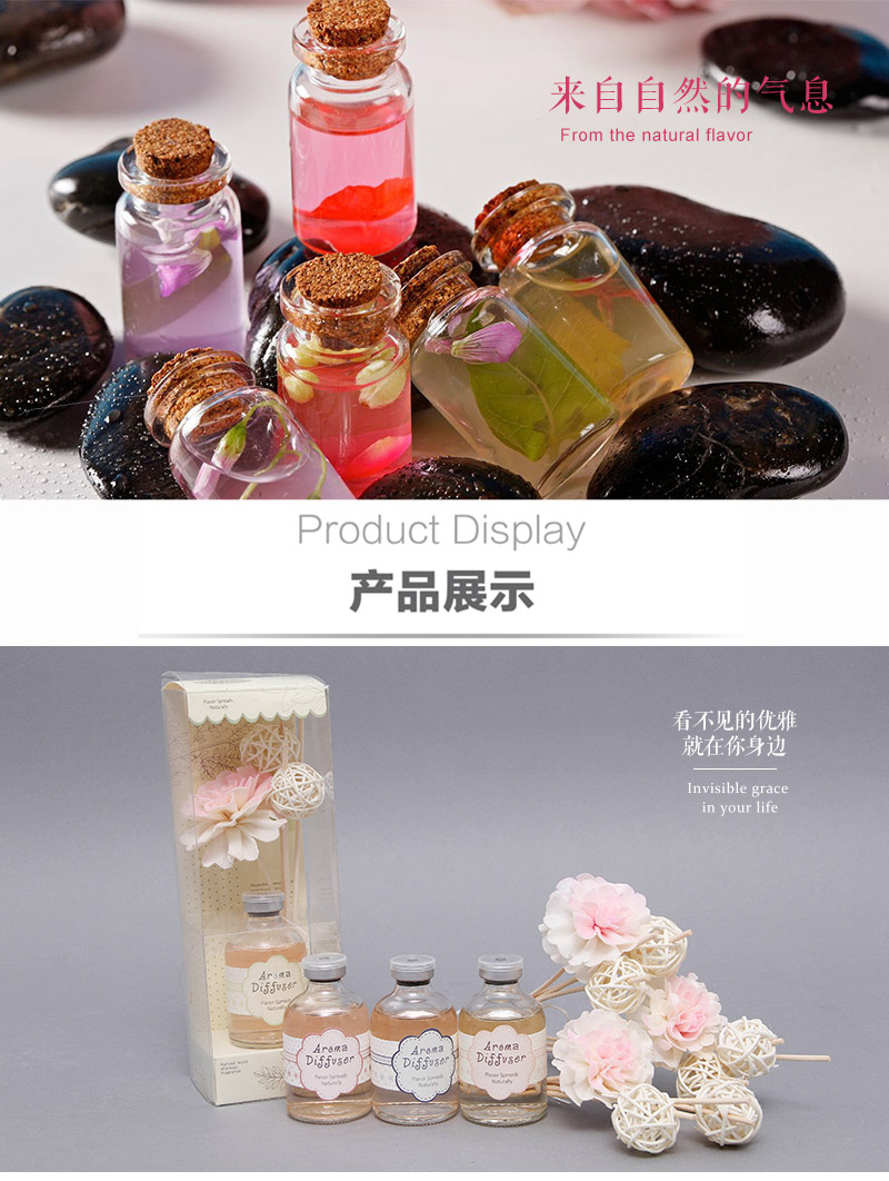 优雅磨砂玻璃瓶装天然无火香薰补充液 室内熏香精油套装F-012