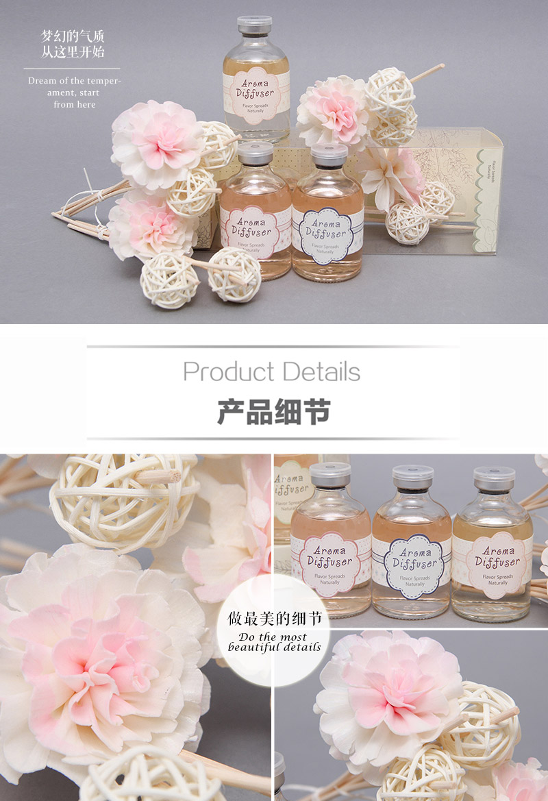 优雅磨砂玻璃瓶装天然无火香薰补充液 室内熏香精油套装F-014