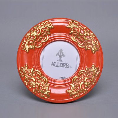 现代欧式陶瓷相框 轻灵优雅系列4X4相框01 橙红色+金色相框摆台 TC12-QLYY01-H