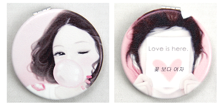韩国女孩系列 定做 批发 双面折叠创意时尚金属 不锈钢 不碎 创意 PU便携口袋化妆小镜子 礼品赠品12