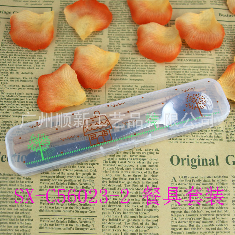 【2015新品】工厂低价批发卡通便携式筷子勺子两件套环保餐具组SX-C56023-24
