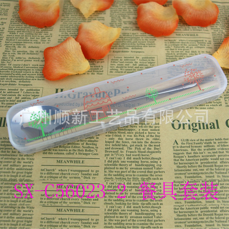 【2015新品】工厂低价批发卡通便携式筷子勺子两件套环保餐具组SX-C56023-26