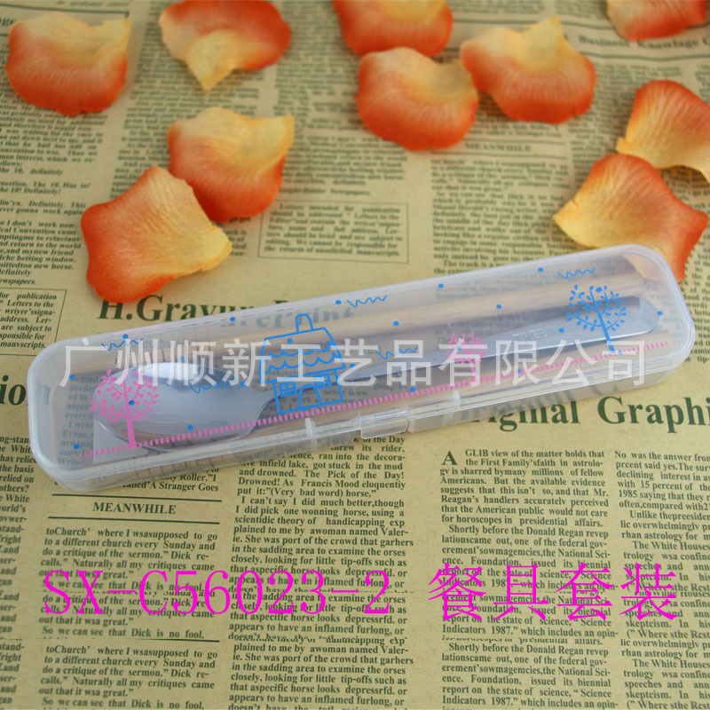 【2015新品】工厂低价批发卡通便携式筷子勺子两件套环保餐具组SX-C56023-22