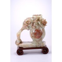 新款天然红花青玉花开富贵平平安安带底座玉器摆件时尚家居装饰玉器工艺品电视柜客厅摆件B91