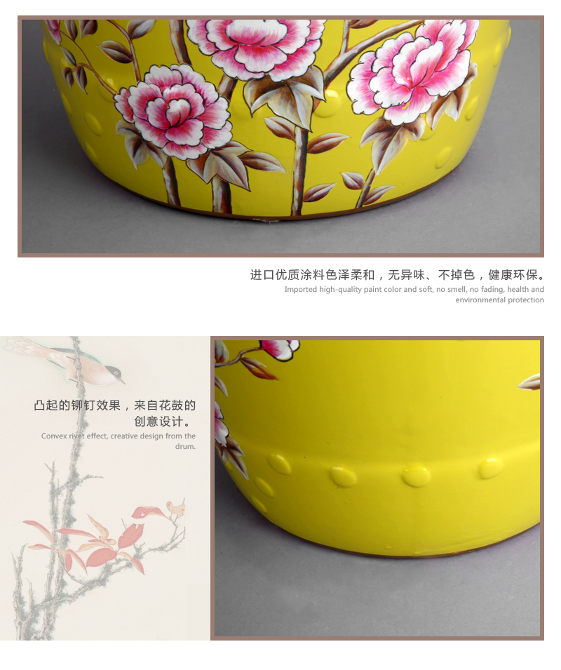 中式田园陶瓷鼓凳 艺术中西结合手绘花鸟莺歌 居家书房卧室梳妆坐凳装饰凳 D-456