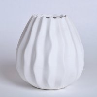 简约陶瓷花瓶摆件 白色艺术 波浪竖纹圆形大肚瓶装饰花瓶 创意家居装饰瓶OH049-8346-11W2