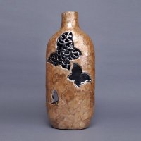 现代陶瓷贴贝壳摆件 黄银色艺术蝴蝶深色贴贝壳花瓶 创意家居装饰摆设瓶GV8649-20-1081-s