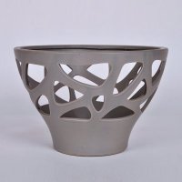 现代简约创意时尚 灰色镂空装饰陶瓷碗 创意客厅家居软装饰品摆件OH031-8163-58G2