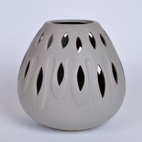 新古典陶瓷花瓶摆件 灰色艺术镂空仿陶埙造型矮瓶装饰花瓶 创意家居装饰瓶OH022-8112-58G2