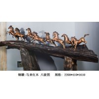 中式现代铜雕马来红木八骏图摆件客厅书房卧室装饰