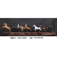 中式现代铜雕古船木八骏图C摆件客厅书房卧室装饰