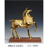 中式现代铜雕金箔铜马摆件客厅书房卧室装饰