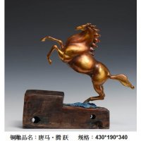 中式现代铜雕唐马腾跃摆件客厅书房卧室装饰