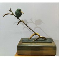 西式现代抽象铜雕翠鸟静思B造型摆件客厅书房卧室装饰
