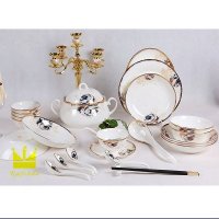 唐山骨质瓷 欧式 52头圣罗兰 餐具套装   手工拍金 进口花纸 简约优雅 大体