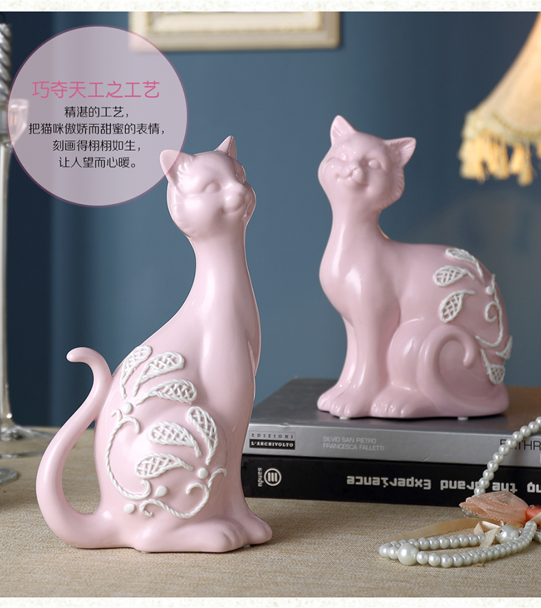 中式陶瓷摆件家居饰品客厅装饰品摆件创意动物猫开业礼物招财摆件T001（套装）2