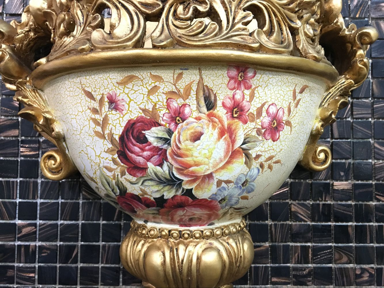 欧式树脂玫瑰花图案双耳壁挂装饰250163