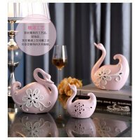 客厅工艺品摆件陶瓷电视柜摆件现代简约动物创意天鹅装饰新婚礼品T007（套装）