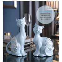 现代简约风格陶瓷蓝色猫猫情侣摆件书房儿童房卧室装饰T001（套装）
