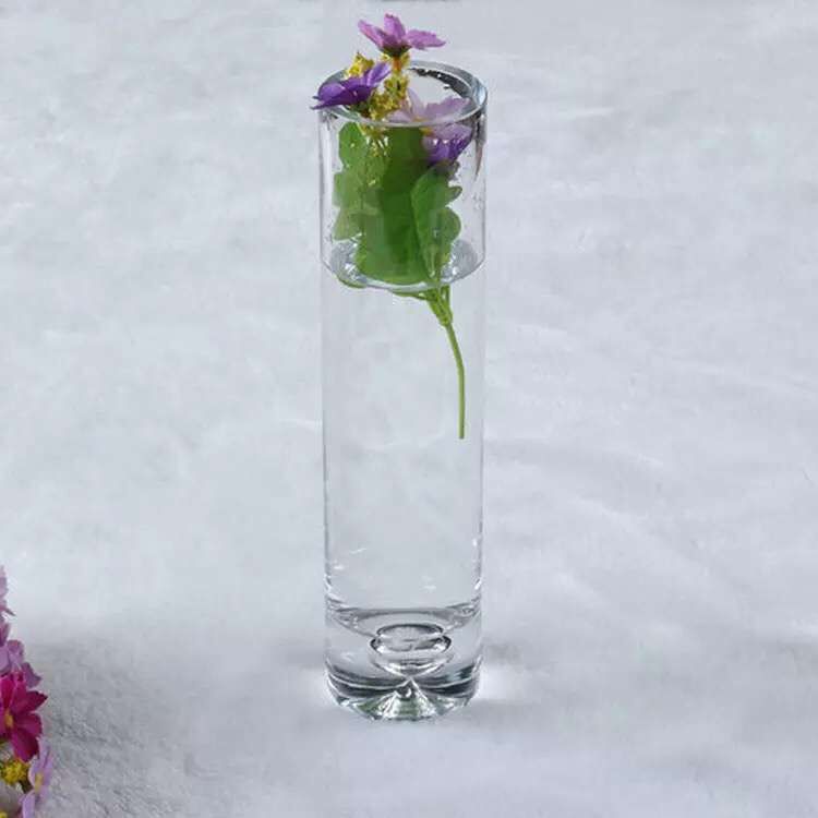 东祺工艺高档透明玻璃加厚气泡底小花瓶富贵竹水培直筒花瓶欧式家居饰品摆件6