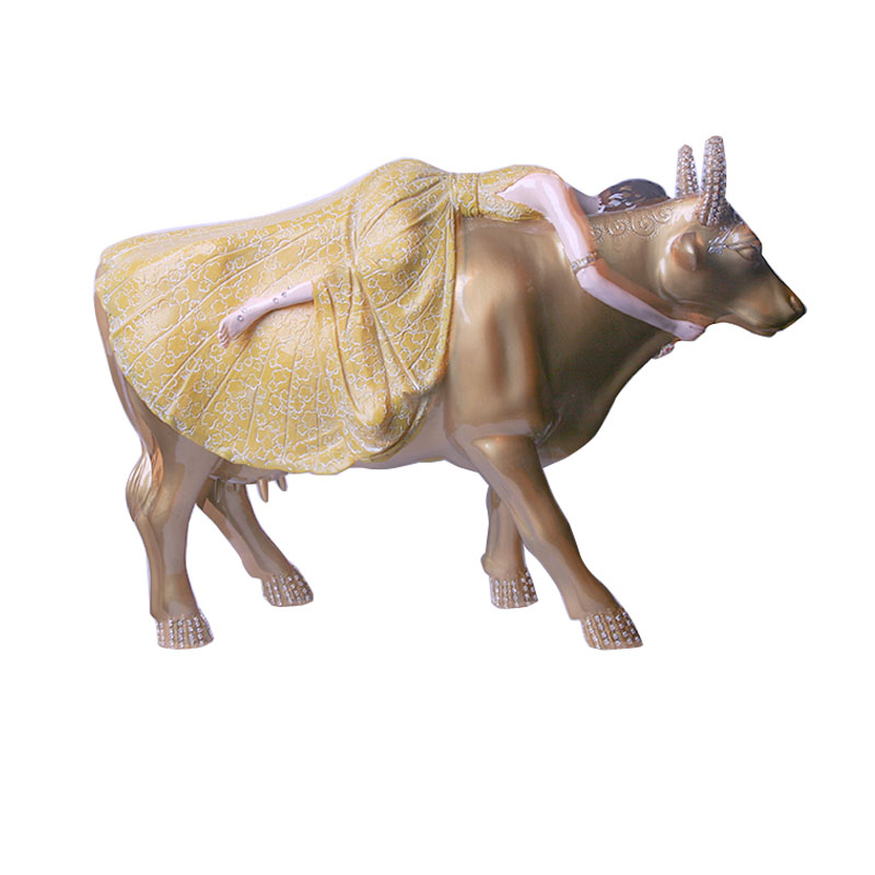 西式抽象创意高档树脂黄金美女牛造型摆件客厅卧室装饰动物摆件3