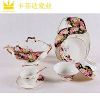 唐山骨质瓷 56头 爱在巴黎 手描金 进口花纸