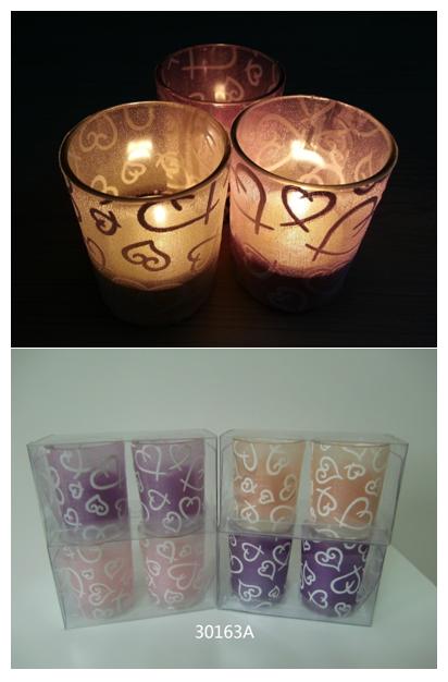 交义心花纹玻璃蜡烛杯套装配香味蜡烛 (2个套装)2