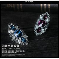 欧美奢华夸张食指戒指蓝紫卫星钻潮人指环